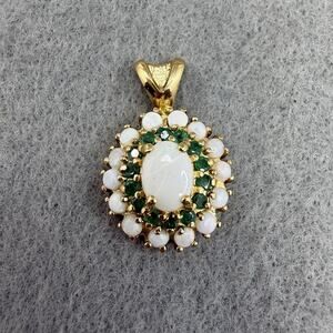 925 Sterling Silver Vermeil Opal and Emerald Pendant
